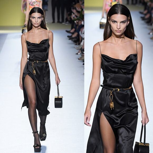 Versace Dresses & Skirts - Versace | SS19 Runway Black Silk Satin Cowl Neck Seamed Slip Dress ASO Emrata